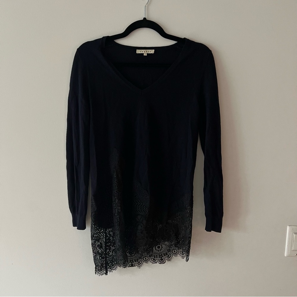 Sandro navy blue black lace asymmetrical sweater - gorgeous size M - Picture 4 of 4
